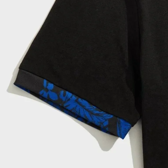 Black Casual Men's Tropical Print Polo Shirt - Picture 4 of 4